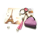 OEM Purple Coin Purse Handmade Leather Keychain With Engraved Logo